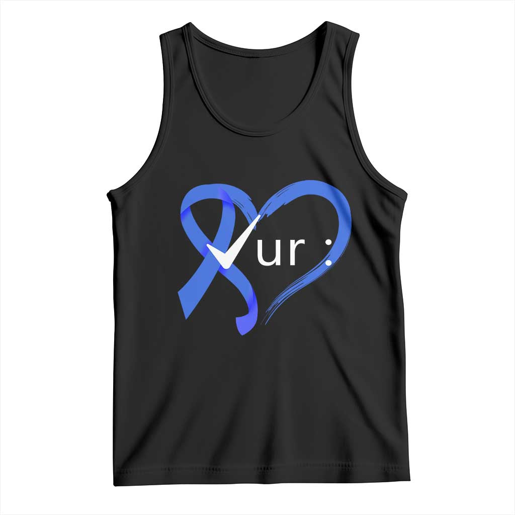 Funny Check Your Colon Colorectal Cancer Awareness Tank Top Dark Blue Ribbon Heart TS11 Black Print Your Wear