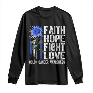 Colon Cancer Awareness Long Sleeve Shirt Faith Hope Fight Love Sunflower USA Flag TS11 Black Print Your Wear