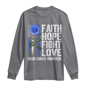 Colon Cancer Awareness Long Sleeve Shirt Faith Hope Fight Love Sunflower USA Flag TS11 Charcoal Print Your Wear