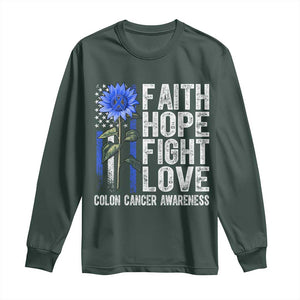 Colon Cancer Awareness Long Sleeve Shirt Faith Hope Fight Love Sunflower USA Flag TS11 Dark Forest Green Print Your Wear