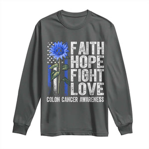 Colon Cancer Awareness Long Sleeve Shirt Faith Hope Fight Love Sunflower USA Flag TS11 Dark Heather Print Your Wear