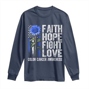 Colon Cancer Awareness Long Sleeve Shirt Faith Hope Fight Love Sunflower USA Flag TS11 Navy Print Your Wear