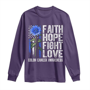 Colon Cancer Awareness Long Sleeve Shirt Faith Hope Fight Love Sunflower USA Flag TS11 Purple Print Your Wear