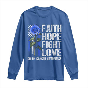 Colon Cancer Awareness Long Sleeve Shirt Faith Hope Fight Love Sunflower USA Flag TS11 Royal Blue Print Your Wear