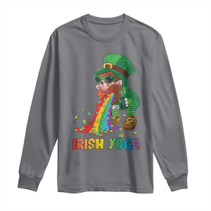 Funny Irish Yoga St Patrick's Day Beer Drinking Long Sleeve Shirt Drunk Leprechaun TS11 Charcoal Print Your Wear