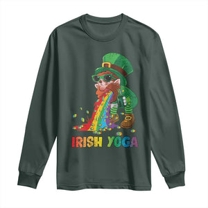 Funny Irish Yoga St Patrick's Day Beer Drinking Long Sleeve Shirt Drunk Leprechaun TS11 Dark Forest Green Print Your Wear