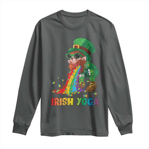 Funny Irish Yoga St Patrick's Day Beer Drinking Long Sleeve Shirt Drunk Leprechaun TS11 Dark Heather Print Your Wear