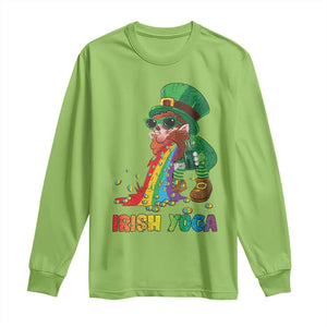 Funny Irish Yoga St Patrick's Day Beer Drinking Long Sleeve Shirt Drunk Leprechaun TS11 Lime Print Your Wear