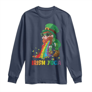 Funny Irish Yoga St Patrick's Day Beer Drinking Long Sleeve Shirt Drunk Leprechaun TS11 Navy Print Your Wear
