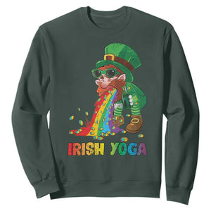 Funny Irish Yoga St Patrick's Day Beer Drinking Sweatshirt Drunk Leprechaun TS11 Dark Forest Green Print Your Wear