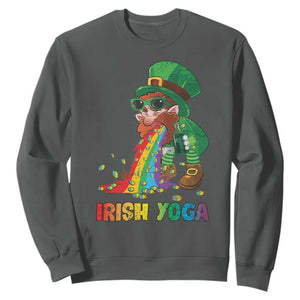Funny Irish Yoga St Patrick's Day Beer Drinking Sweatshirt Drunk Leprechaun TS11 Dark Heather Print Your Wear