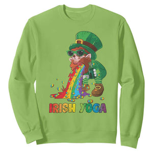 Funny Irish Yoga St Patrick's Day Beer Drinking Sweatshirt Drunk Leprechaun TS11 Lime Print Your Wear