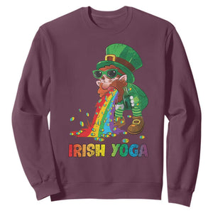 Funny Irish Yoga St Patrick's Day Beer Drinking Sweatshirt Drunk Leprechaun TS11 Maroon Print Your Wear