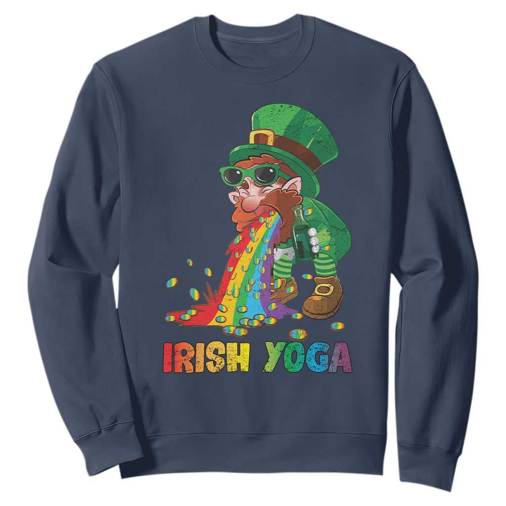 Funny Irish Yoga St Patrick's Day Beer Drinking Sweatshirt Drunk Leprechaun TS11 Navy Print Your Wear