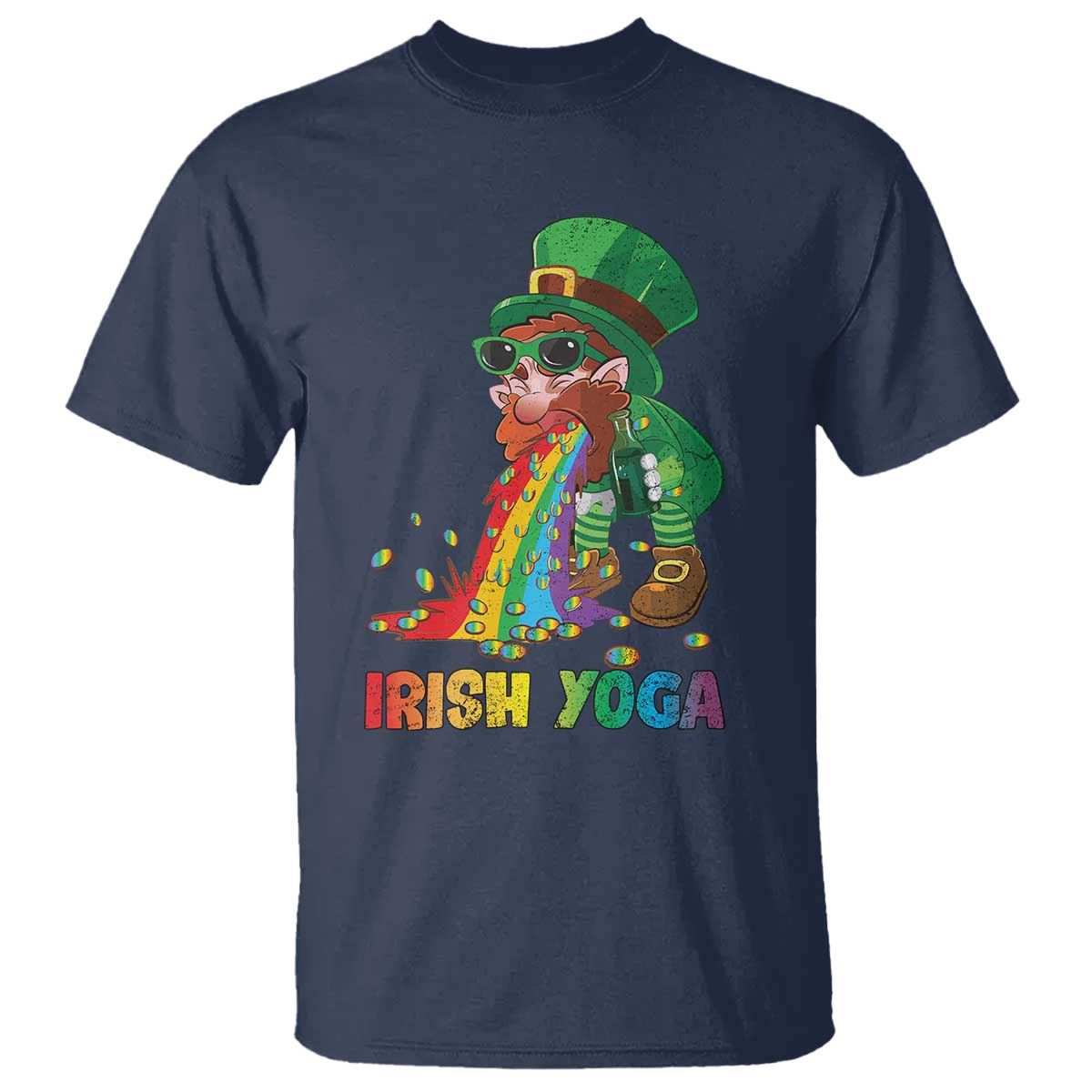 Funny Irish Yoga St Patrick's Day Beer Drinking T Shirt Drunk Leprechaun TS11 Navy Print Your Wear