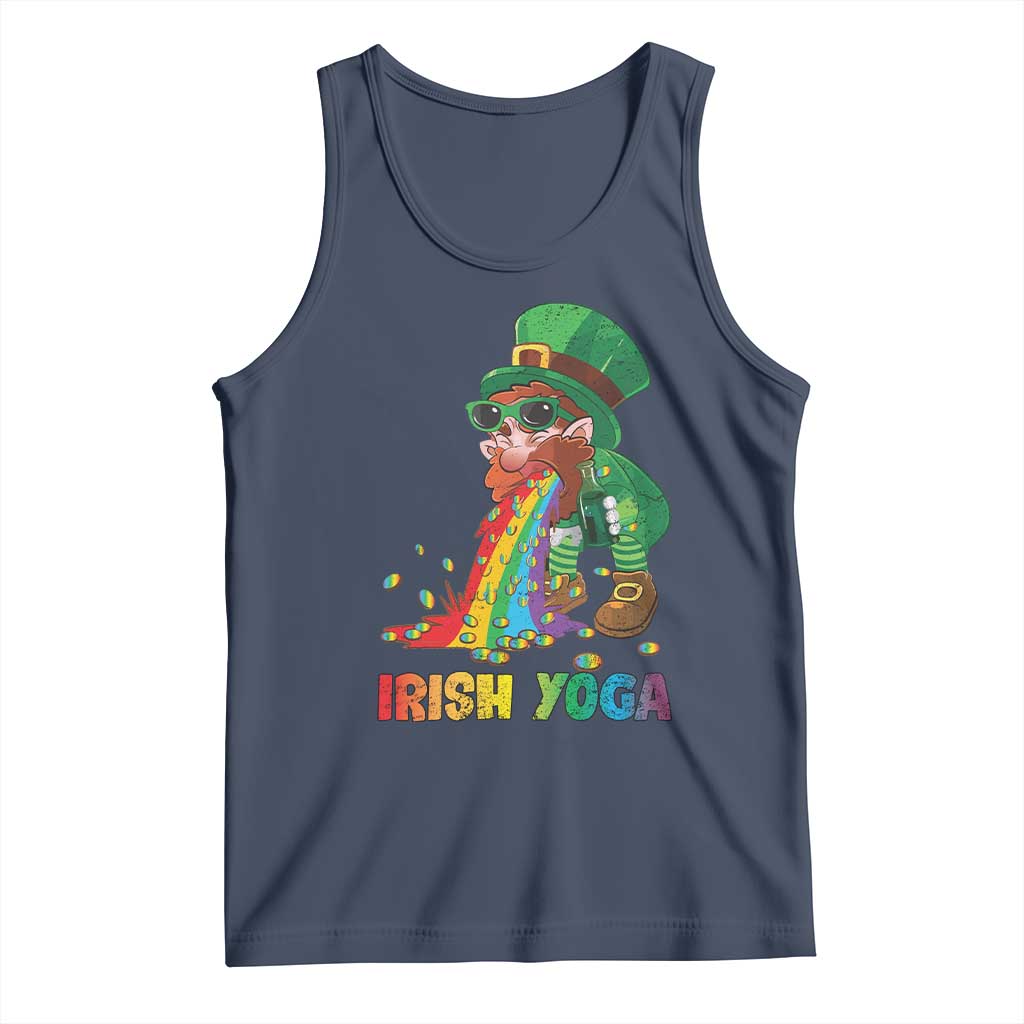 Funny Irish Yoga St Patrick's Day Beer Drinking Tank Top Drunk Leprechaun TS11 Navy Print Your Wear