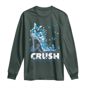 Crush Colon Cancer Long Sleeve Shirt Colorectal Cancer Awareness Bling Blue Ribbon High Heel TS11 Dark Forest Green Print Your Wear