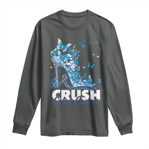 Crush Colon Cancer Long Sleeve Shirt Colorectal Cancer Awareness Bling Blue Ribbon High Heel TS11 Dark Heather Print Your Wear