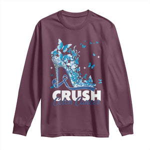 Crush Colon Cancer Long Sleeve Shirt Colorectal Cancer Awareness Bling Blue Ribbon High Heel TS11 Maroon Print Your Wear