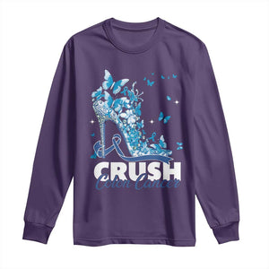 Crush Colon Cancer Long Sleeve Shirt Colorectal Cancer Awareness Bling Blue Ribbon High Heel TS11 Purple Print Your Wear