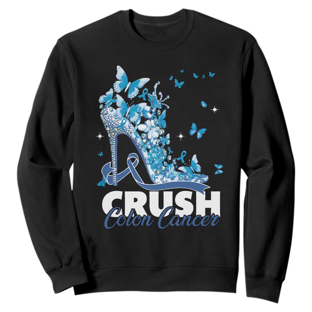 Crush Colon Cancer Sweatshirt Colorectal Cancer Awareness Bling Blue Ribbon High Heel TS11 Black Print Your Wear