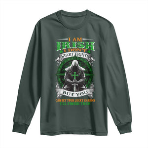 Irish Pride Long Sleeve Shirt I Am Irish I Don't Start Fights But You Can Bet Your Lucky Charms TS11 Dark Forest Green Print Your Wear