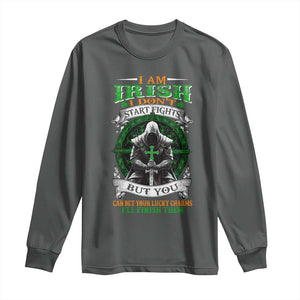 Irish Pride Long Sleeve Shirt I Am Irish I Don't Start Fights But You Can Bet Your Lucky Charms TS11 Dark Heather Print Your Wear