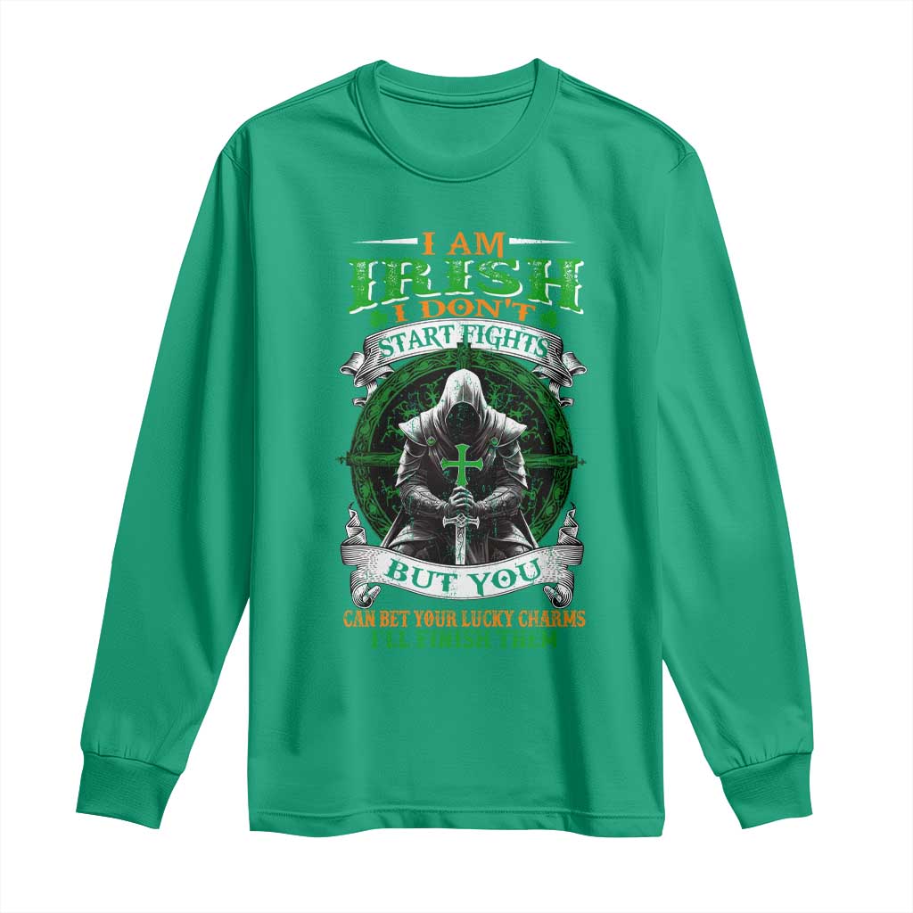 Irish Pride Long Sleeve Shirt I Am Irish I Don't Start Fights But You Can Bet Your Lucky Charms TS11 Irish Green Print Your Wear