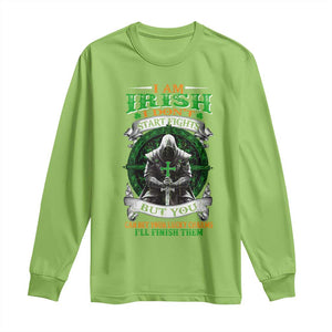 Irish Pride Long Sleeve Shirt I Am Irish I Don't Start Fights But You Can Bet Your Lucky Charms TS11 Lime Print Your Wear