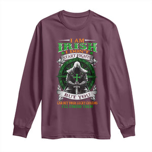 Irish Pride Long Sleeve Shirt I Am Irish I Don't Start Fights But You Can Bet Your Lucky Charms TS11 Maroon Print Your Wear