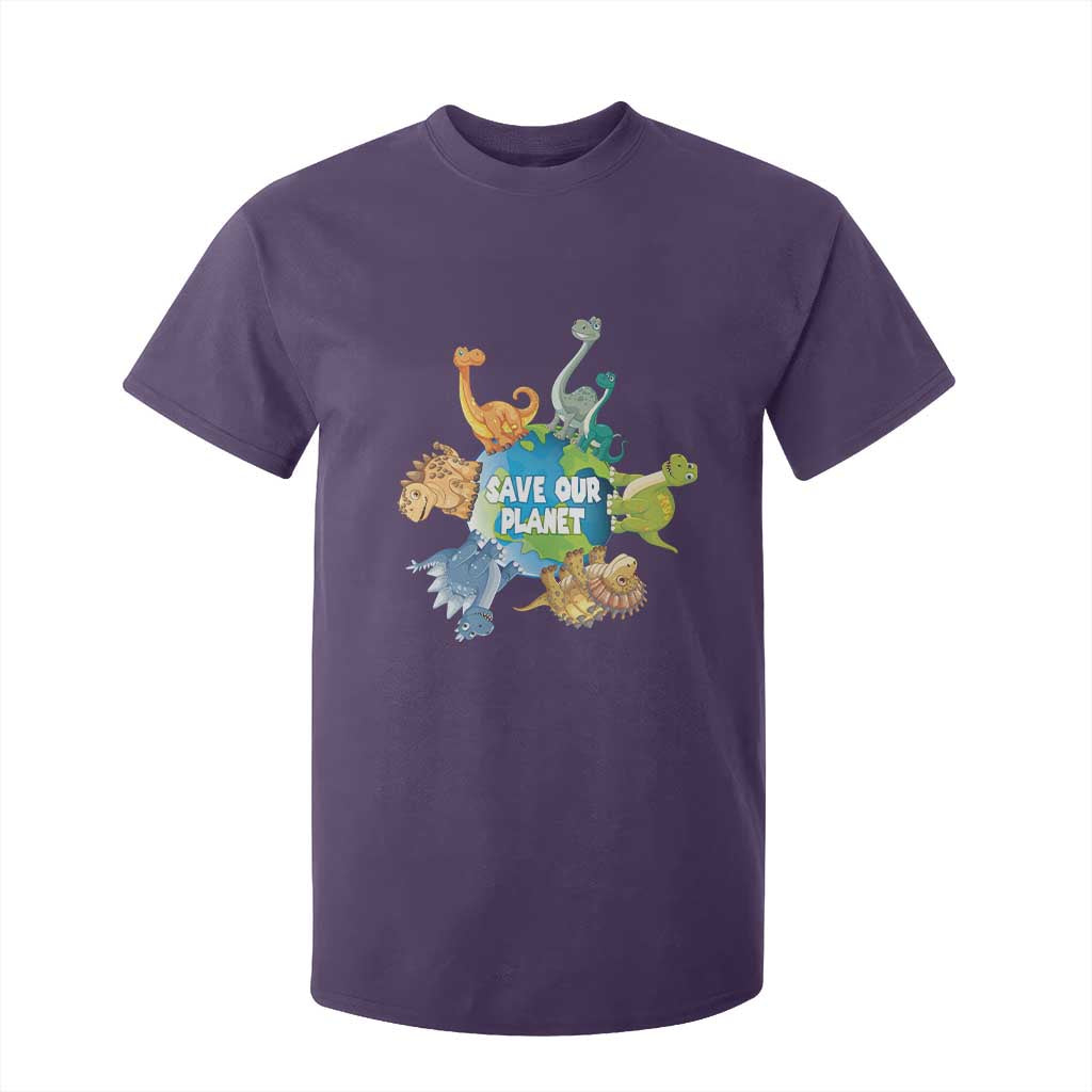 Earth Day Save Our Planet T Shirt For Kid Cute Dinosaurs Around World TS11 Purple Print Your Wear