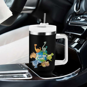Earth Day Save Our Planet Tumbler With Handle Cute Dinosaurs Around World TS11 Print Your Wear