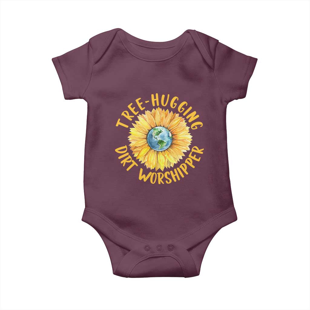 Earth Day Tree Hugging Dirt Worshipper Baby Onesie Earth Sunflower TS11 Maroon Print Your Wear