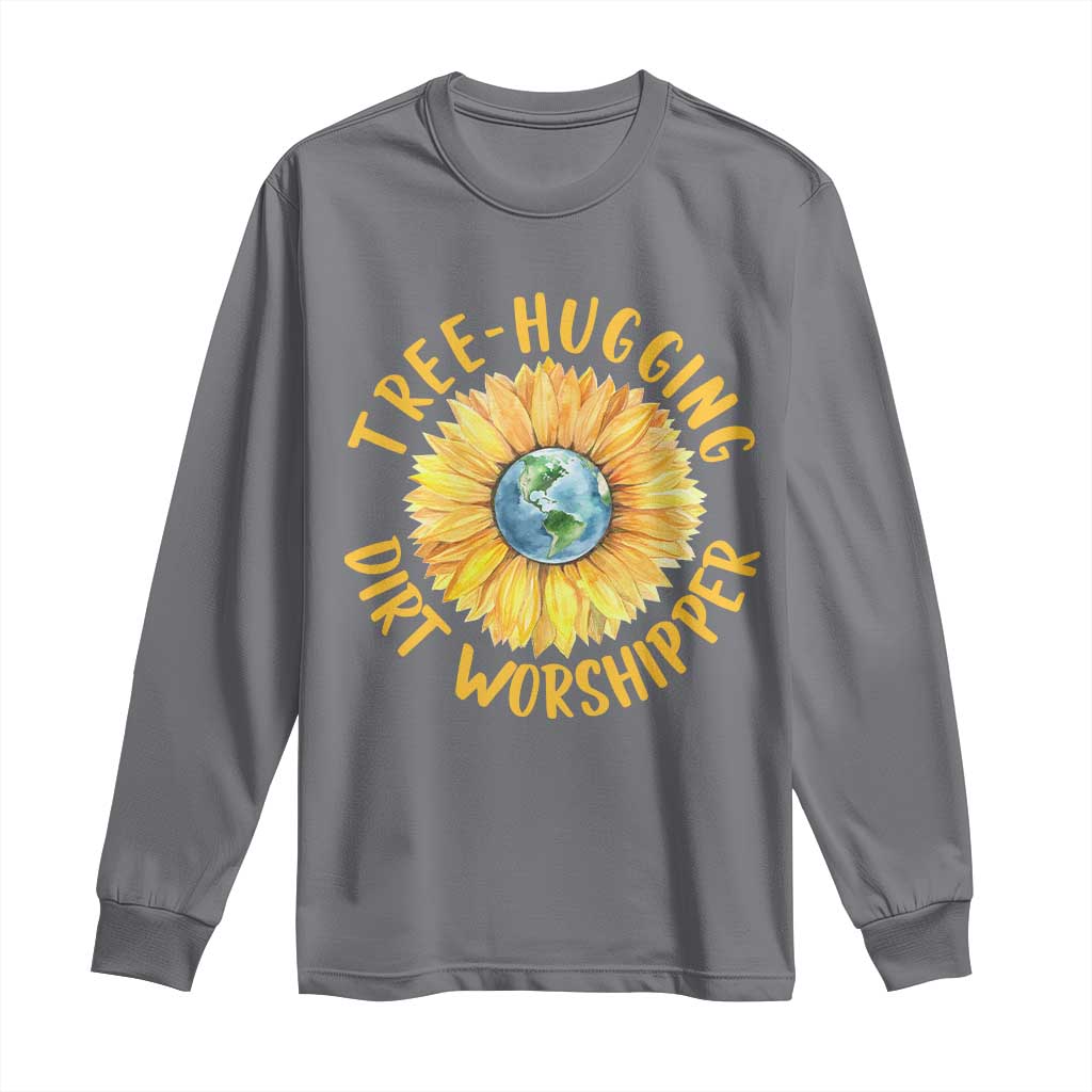 Earth Day Tree Hugging Dirt Worshipper Long Sleeve Shirt Earth Sunflower TS11 Charcoal Print Your Wear