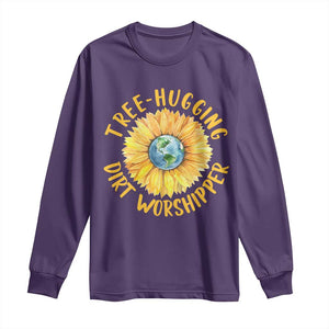 Earth Day Tree Hugging Dirt Worshipper Long Sleeve Shirt Earth Sunflower TS11 Purple Print Your Wear