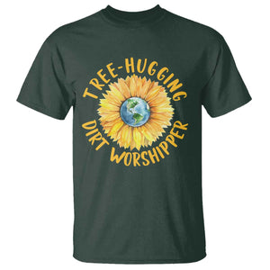 Earth Day Tree Hugging Dirt Worshipper T Shirt Earth Sunflower TS11 Dark Forest Green Print Your Wear