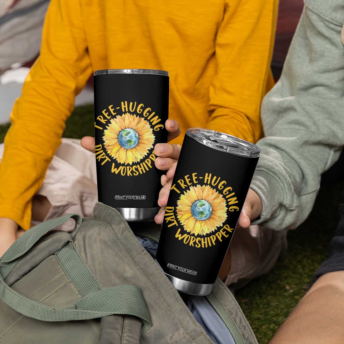 Earth Day Tree Hugging Dirt Worshipper Tumbler Cup Earth Sunflower TS11 Print Your Wear