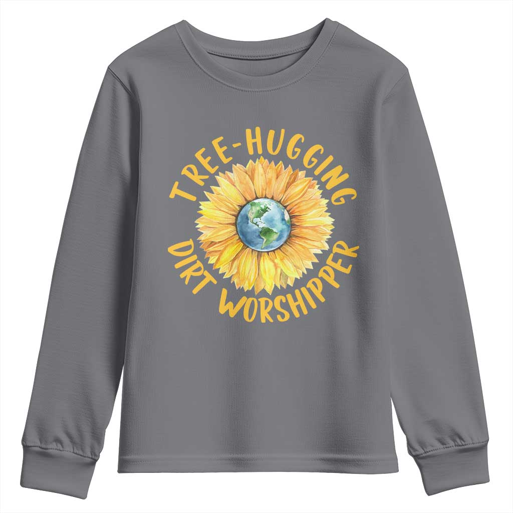Earth Day Tree Hugging Dirt Worshipper Youth Sweatshirt Earth Sunflower TS11 Charcoal Print Your Wear