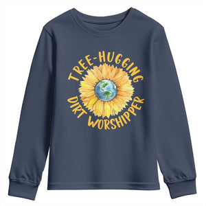 Earth Day Tree Hugging Dirt Worshipper Youth Sweatshirt Earth Sunflower TS11 Navy Print Your Wear