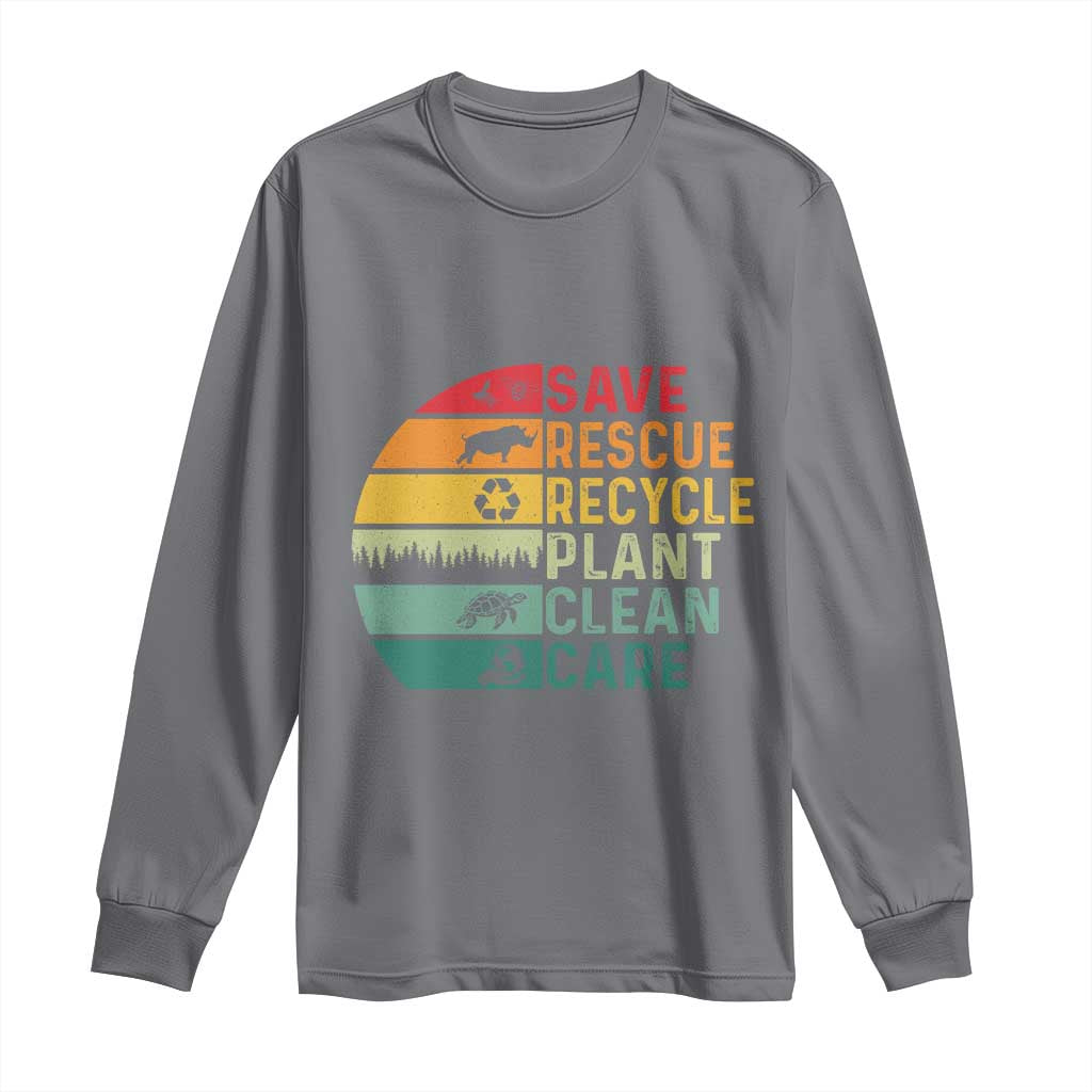 Earth Day Long Sleeve Shirt Save Bees Rescue Animals Recycle Plastic TS11 Charcoal Print Your Wear