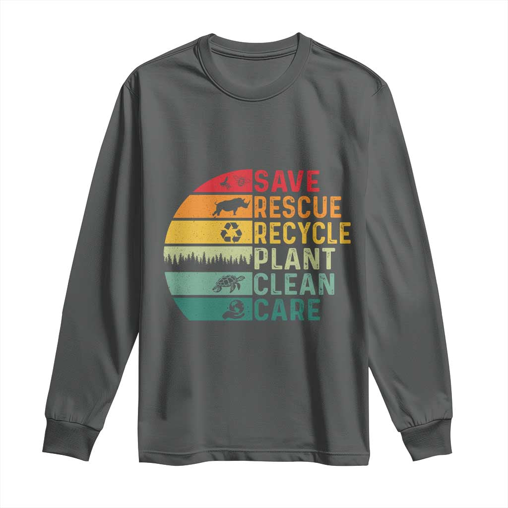 Earth Day Long Sleeve Shirt Save Bees Rescue Animals Recycle Plastic TS11 Dark Heather Print Your Wear