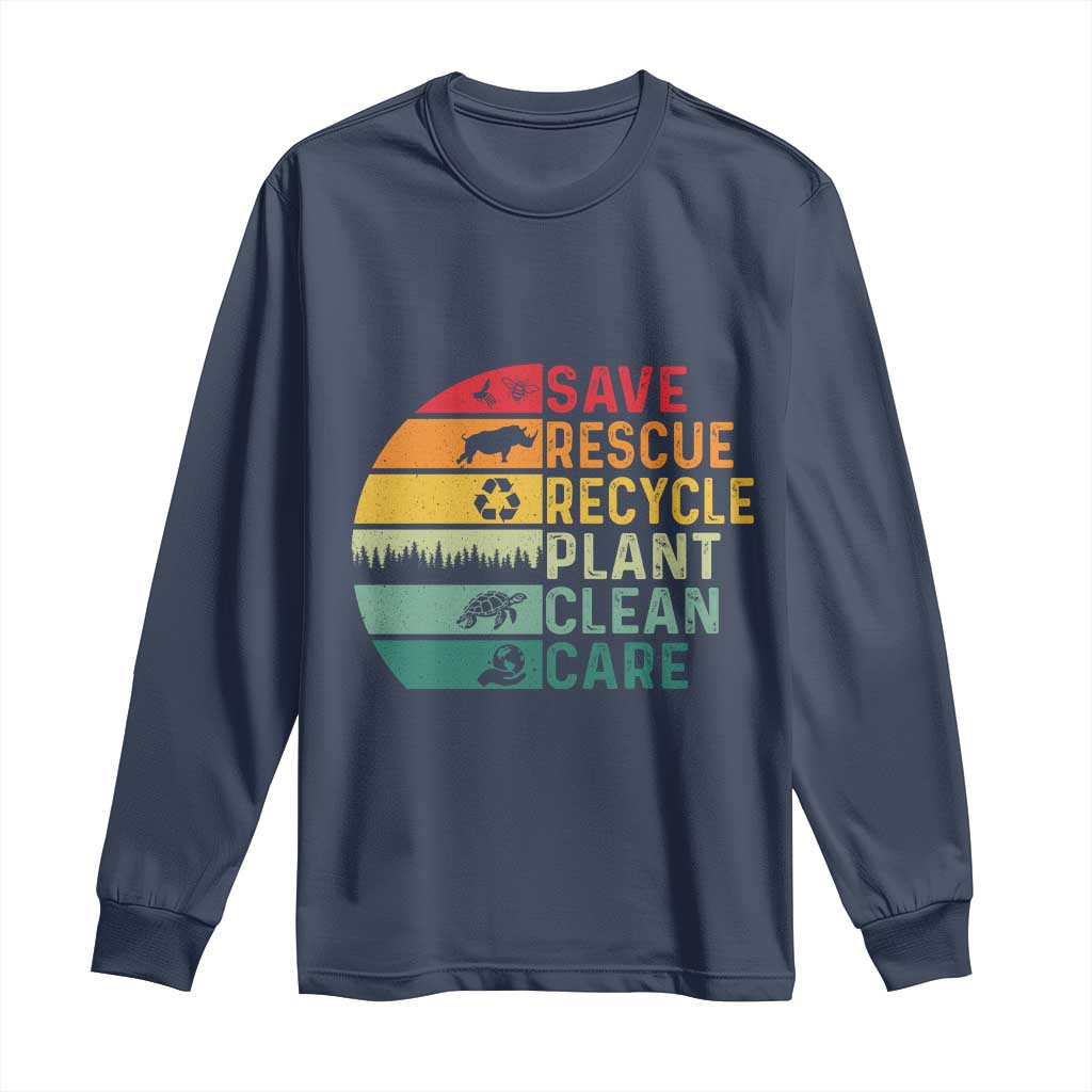 Earth Day Long Sleeve Shirt Save Bees Rescue Animals Recycle Plastic TS11 Navy Print Your Wear