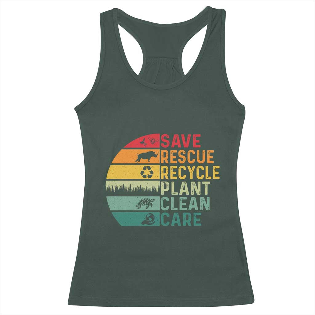 Earth Day Racerback Tank Top Save Bees Rescue Animals Recycle Plastic TS11 Dark Forest Green Print Your Wear