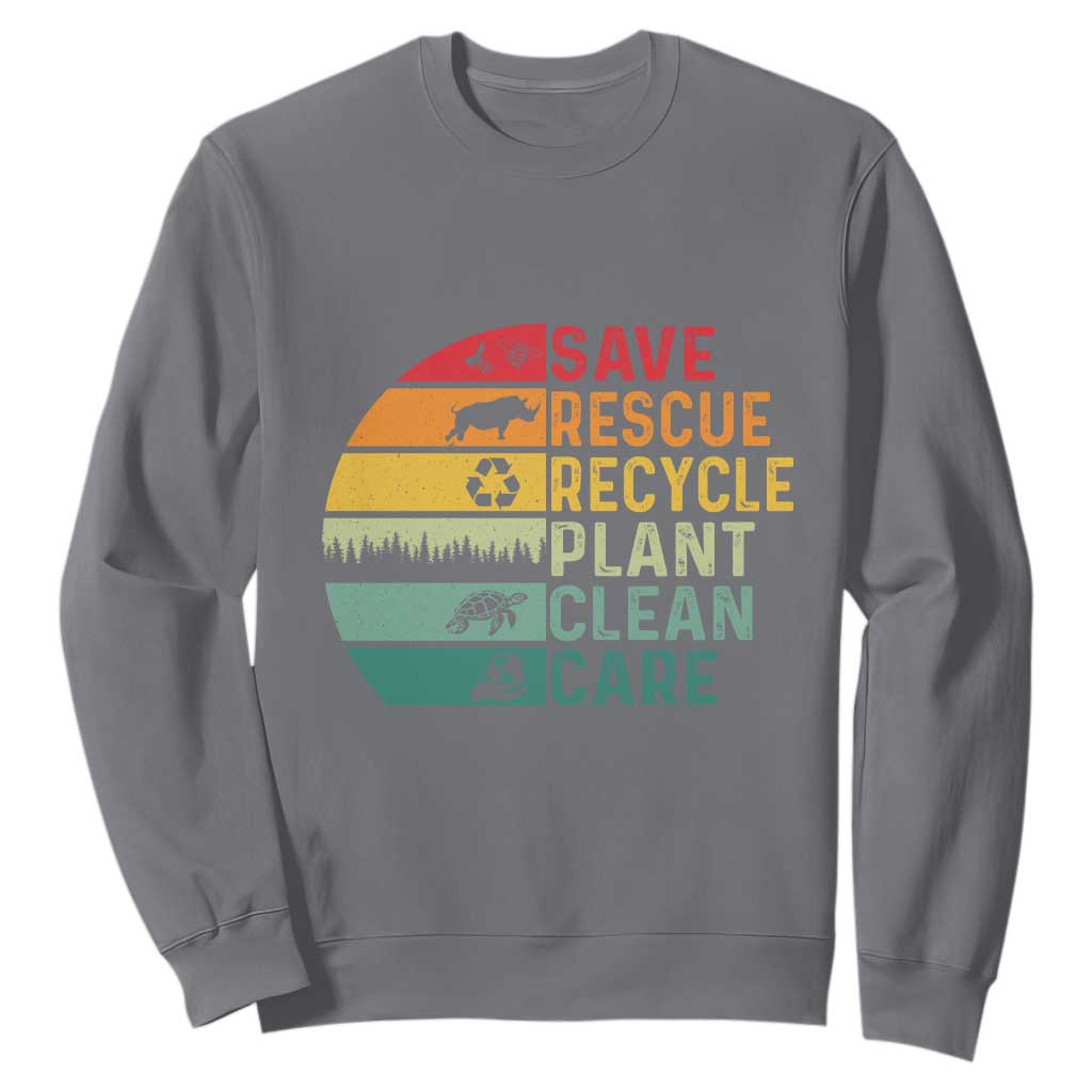 Earth Day Sweatshirt Save Bees Rescue Animals Recycle Plastic TS11 Charcoal Print Your Wear