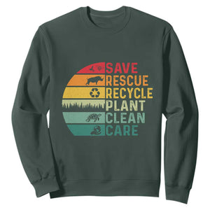Earth Day Sweatshirt Save Bees Rescue Animals Recycle Plastic TS11 Dark Forest Green Print Your Wear