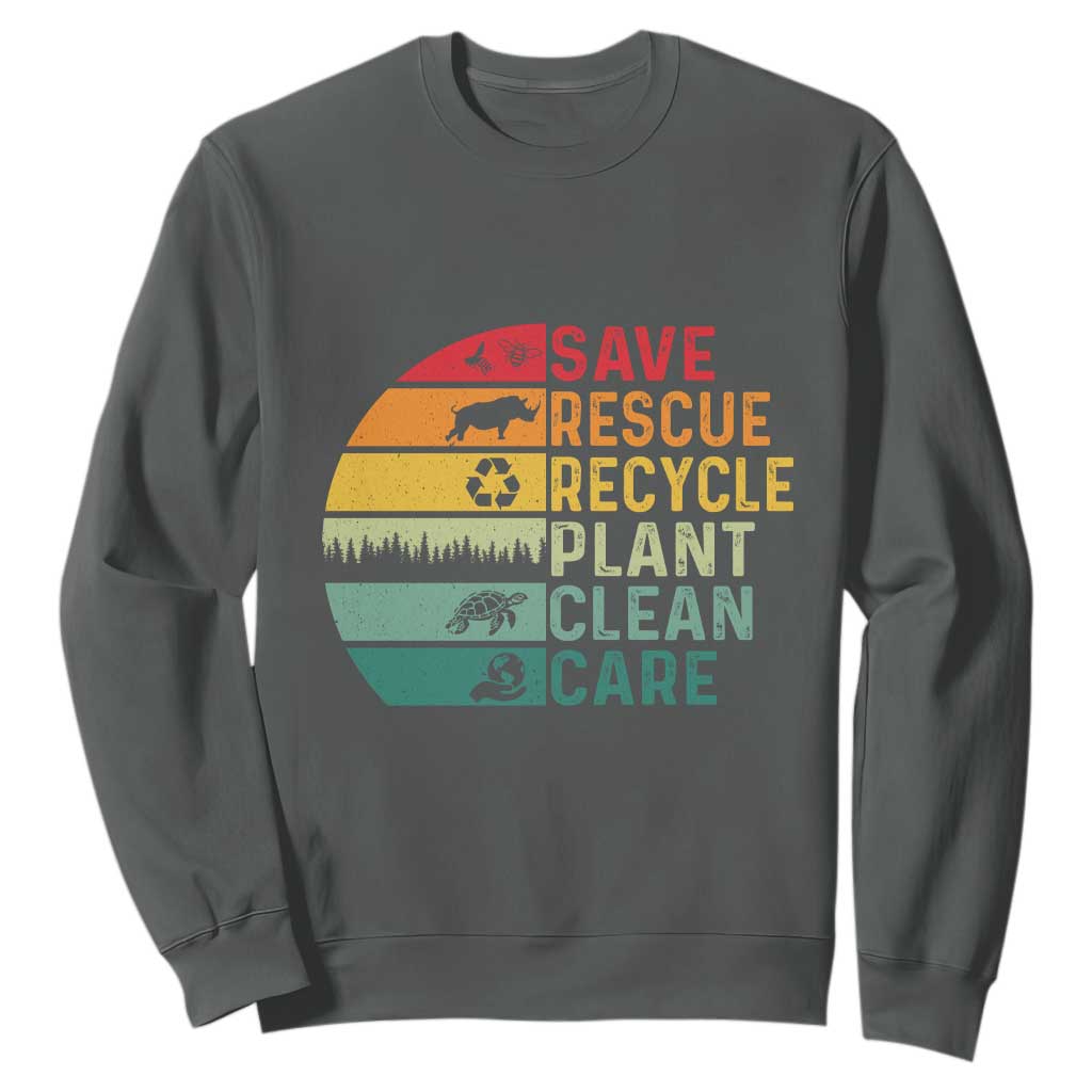 Earth Day Sweatshirt Save Bees Rescue Animals Recycle Plastic TS11 Dark Heather Print Your Wear