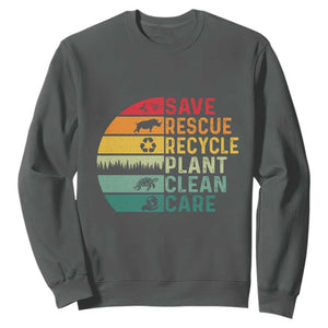 Earth Day Sweatshirt Save Bees Rescue Animals Recycle Plastic TS11 Dark Heather Print Your Wear