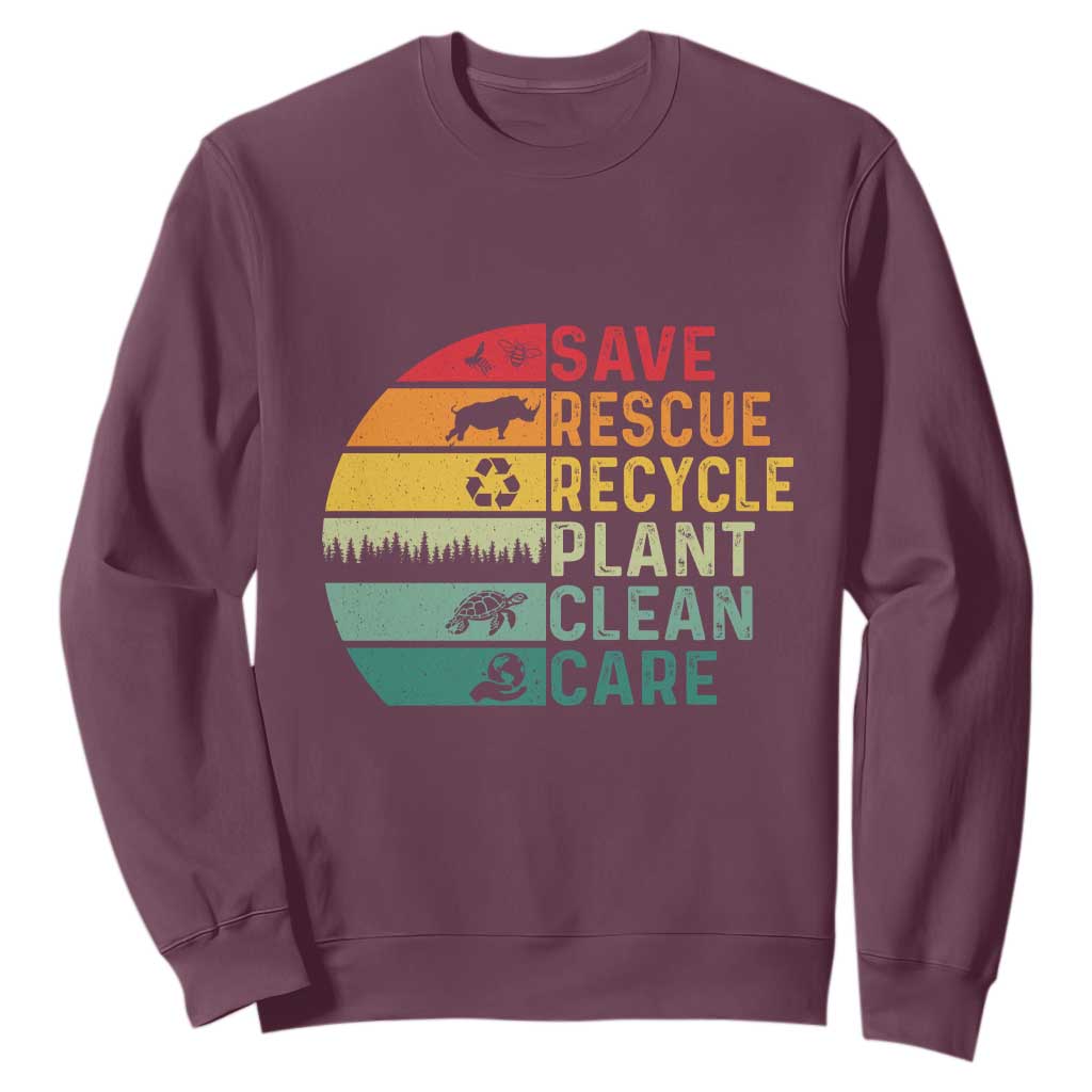 Earth Day Sweatshirt Save Bees Rescue Animals Recycle Plastic TS11 Maroon Print Your Wear