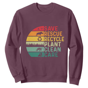 Earth Day Sweatshirt Save Bees Rescue Animals Recycle Plastic TS11 Maroon Print Your Wear