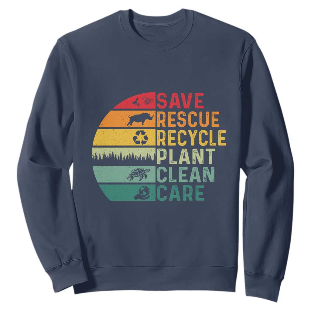 Earth Day Sweatshirt Save Bees Rescue Animals Recycle Plastic TS11 Navy Print Your Wear
